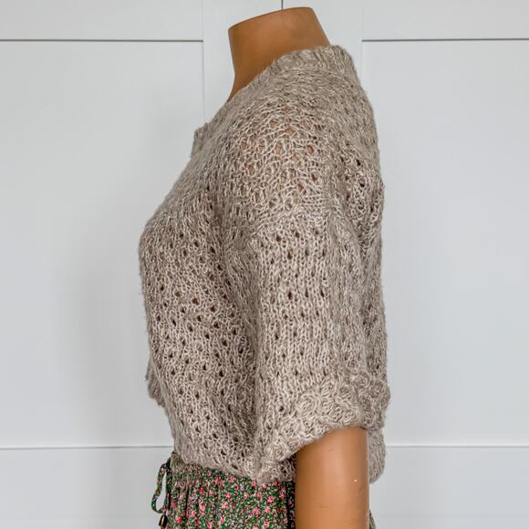 Derek Heart, Beige Relaxed Fit Cropped Short Sleeve Sweater-Women’s Size Medium - Picture 6 of 8